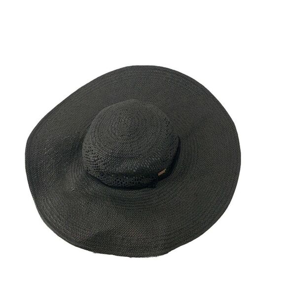 Caslon Black Woven Straw Wide Brim Floppy Hat OS - Picture 1 of 5